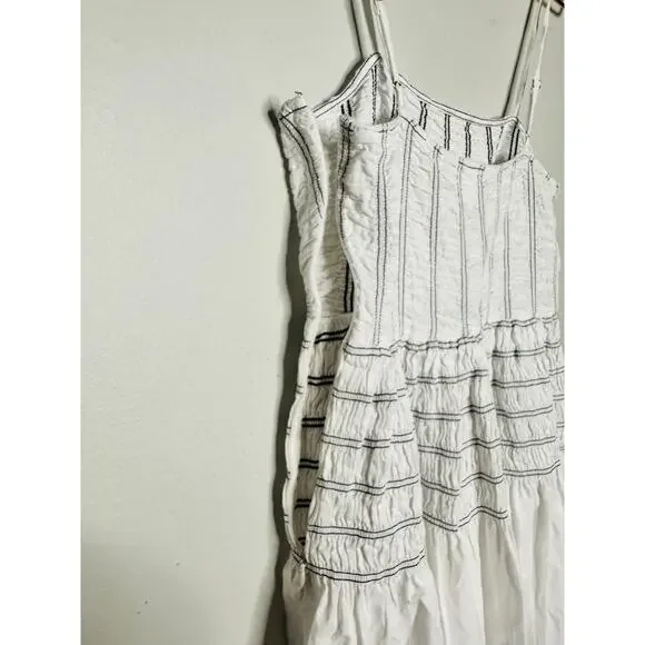 SAYLOR White Delicate Pinstriped 100% Cotton Square Neck Adalene Dress Small